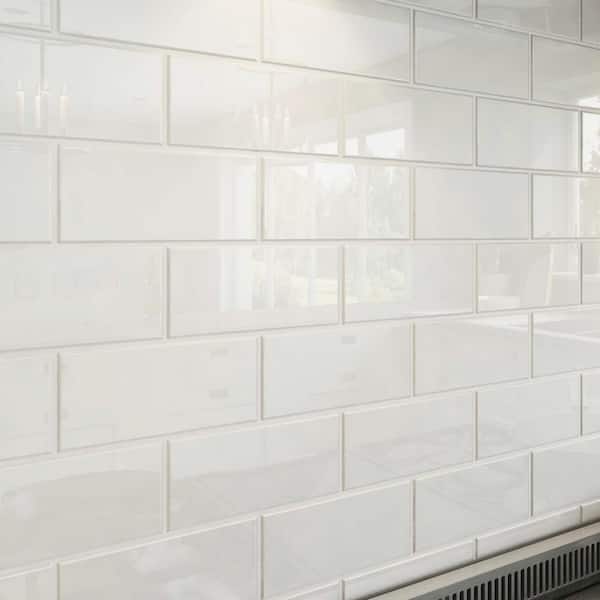 Giorbello Bright White 3 in. x 6 in. x 8 mm Glass Subway Tile (5 sq. ft./case)