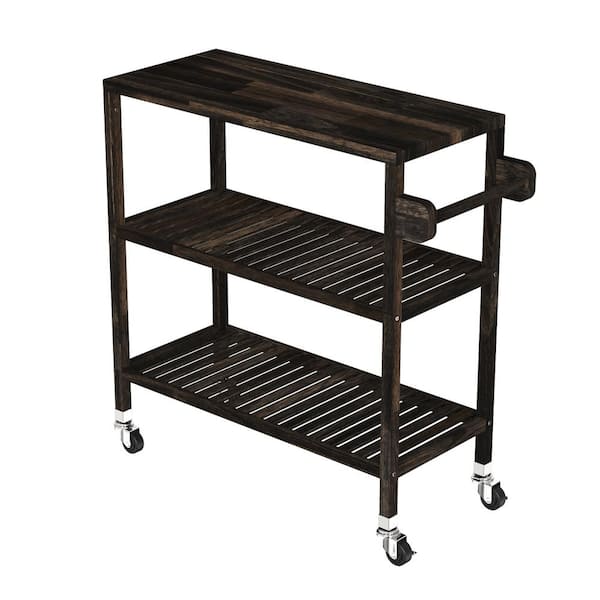 Interbuild 3 Tier Large Solid Acacia Kitchen Cart Espresso 674777