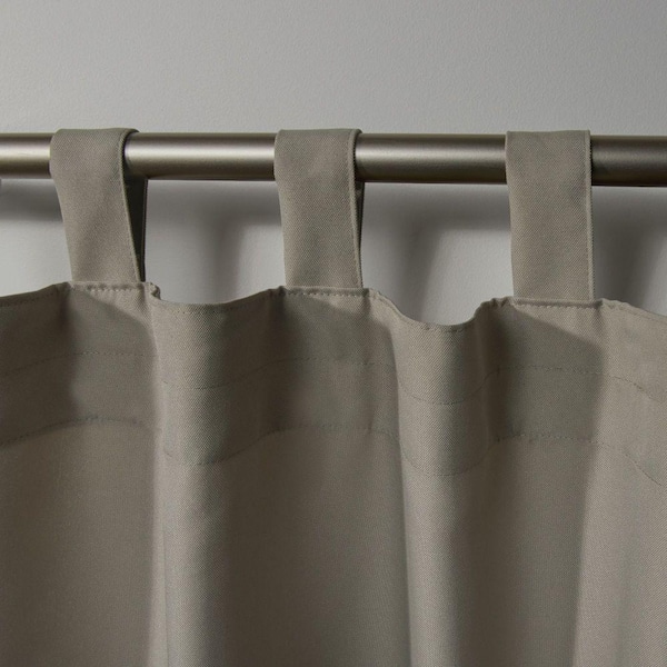 Cabana Taupe Solid Light Filtering Hook-and-Loop Tab Indoor/Outdoor Curtain, 54 in. W x 120 in. L (Set of 2)