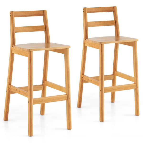 Costway 28 in. Beige Low Back Wood Bar Stool Counter Stool (Set of 2)