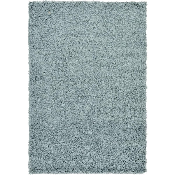 Unique Loom Solid Shag Slate Blue 4 ft. x 6 ft. Area Rug