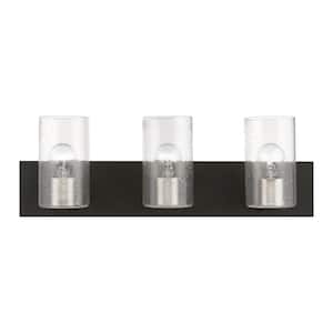 Ashford 23.5 in. 3-Light Black Vanity Light with Brushed Nickel Accents and Clear Seeded Glass