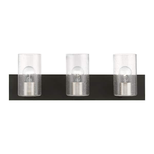 AVIANCE LIGHTING Ashford 23.5 in. 3-Light Black Vanity Light with Brushed Nickel Accents and Clear Seeded Glass