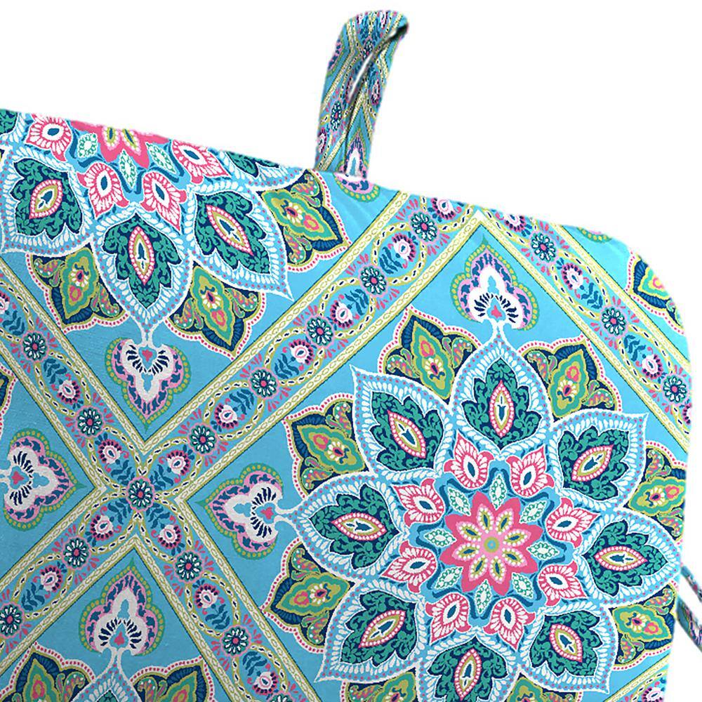 Multicolor Geometric Outdoor Chair Cushion with Ties and Hanger Loop
