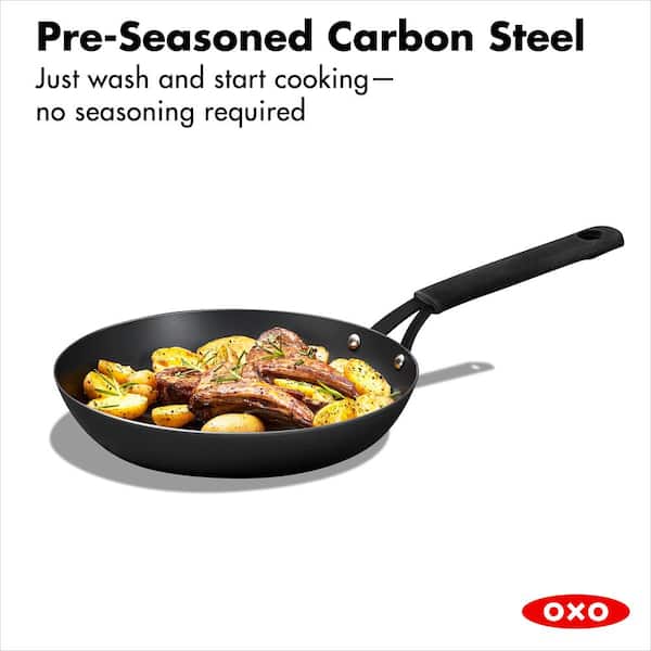 OXO Black Steel 12 BBQ Frying Pan with Silicone Sleeve