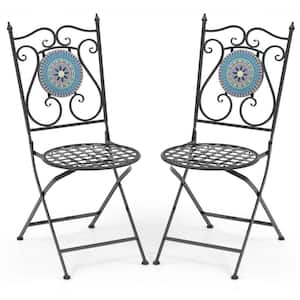 Set of 2 Metal Folding Mosaic Outdoor Dining Chairs in Multicolor