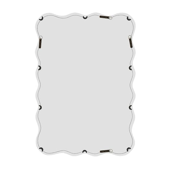 White 29 in. W x 39.8 in. H Coastal Rectangle Solid Wood Framed Mirror Wall Mirror Wall Decor Mirror