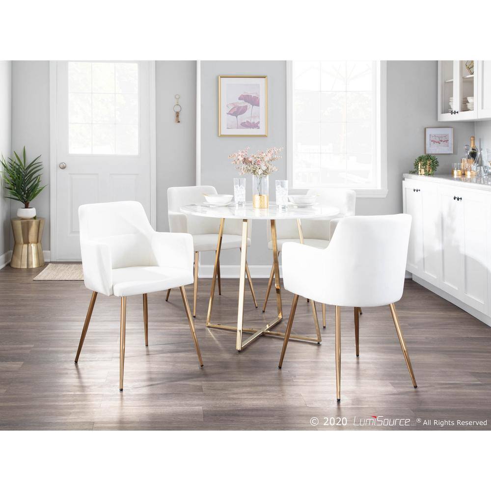 Elegant Cream Velvet Upholstered Arm Chair with Metallic Base