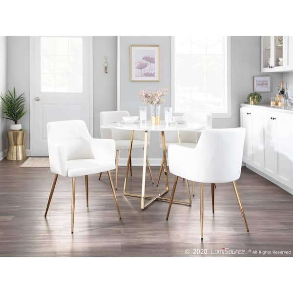 Andrew Cream Velvet and Gold Metal Dining Chair (Set of 2)