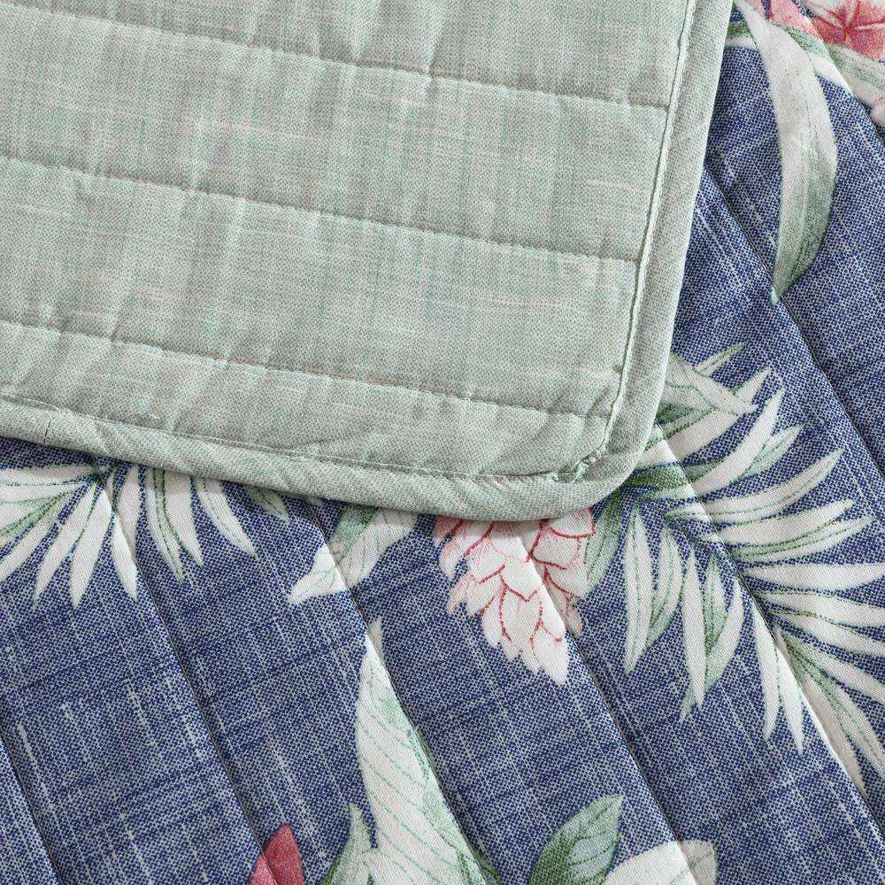 Navy Cotton Reversible Twin Quilt Set with Floral Design