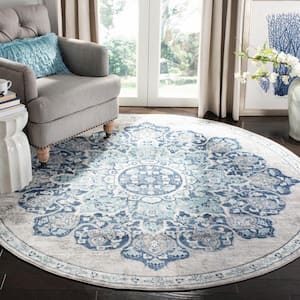 Brentwood Navy/Light Gray 5 ft. x 5 ft. Round Geometric Area Rug