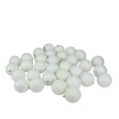 3.25 in. (80 mm) Winter White 4-Finish Shatterproof Christmas Ball Ornaments (32-Count)