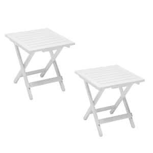 White Square Wood Outside Side Table, Folding Small End Table, Portable Little Table for Patio, Set of 2