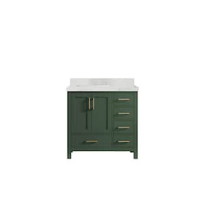 Malibu 36 in. W x 22 in. D x 36 in. H Left Offset Sink Bath Vanity in Lafayette Green with 2 in. Calacatta Nuvo Top