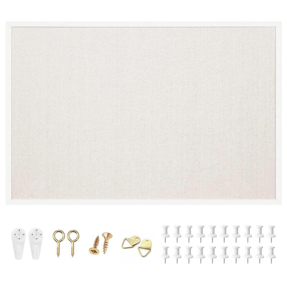 24 in. x 36 in. White Framed Corkboard, Linen Outdoor Bulletin Board Vision