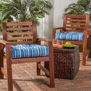 Coastal Stripe Sapphire Square Tufted Outdoor Seat Cushion (2-Pack)