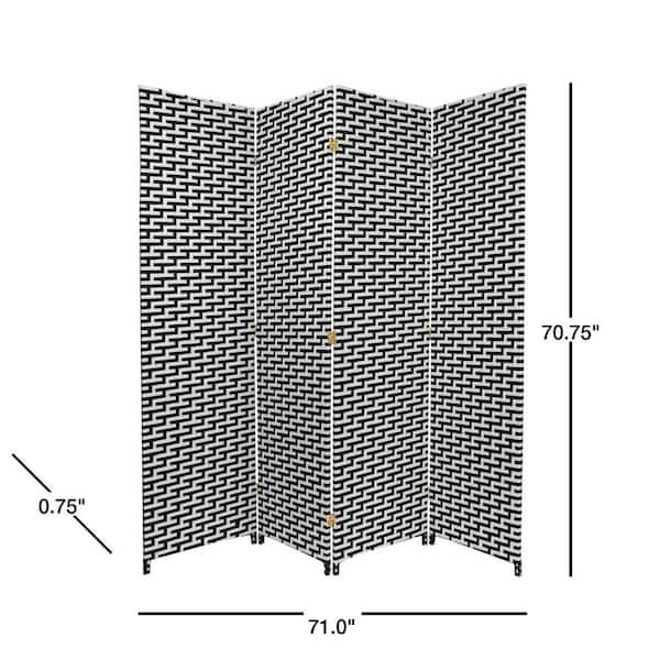 6 ft. Black and White Woven Fiber 4-Panel Room Divider