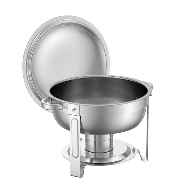 VEVOR Chafing Dish Buffet Set, 5 qt. 2-Pack, Stainless Steel Dish Chafer with 2-Full Size Pans, Round Catering Warmer, Silver