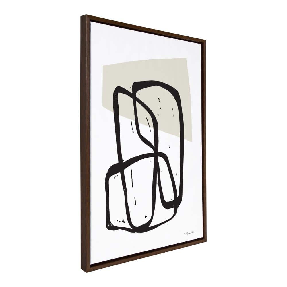 Entangled Neutral Abstract Canvas Wall Art with Brown Frame, 23 x 33