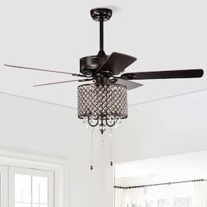 52 in. Indoor Down rod Mount Crystal Bronze Ceiling Fan with Light Kit and Pull Chain