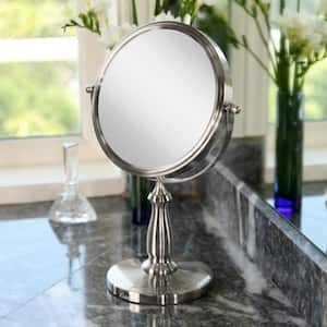 13.5 in. L x 9 in. W 360° Swivel Freestanding Bi-View 8X/1X Magnification Vanity Beauty Makeup Mirror in Satin Nickel