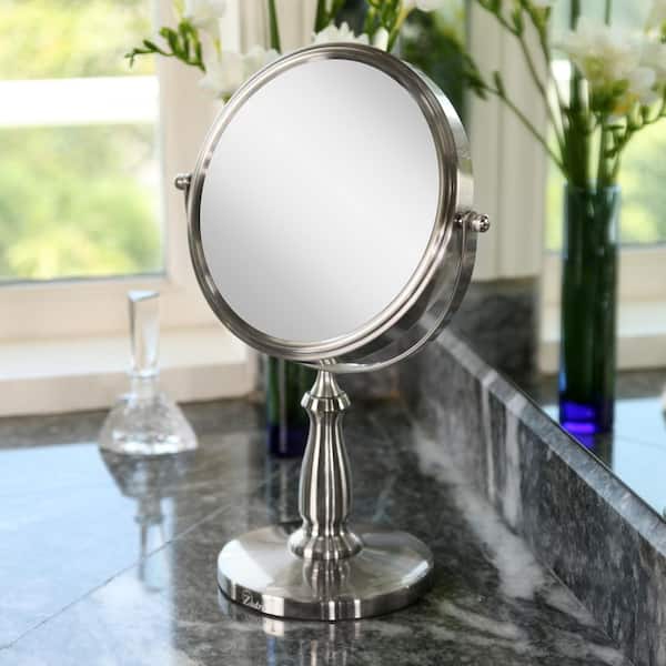 Zadro 13.5 in. L x 9 in. W 360° Swivel Freestanding Bi-View 8X/1X Magnification Vanity Beauty Makeup Mirror in Satin Nickel