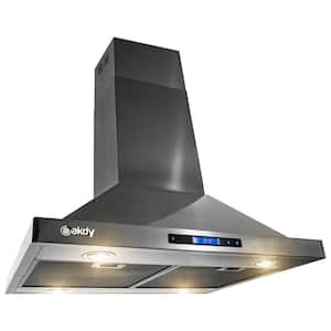 30 in. 343 CFM Convertible Kitchen Island Mount Range Hood in Black Stainless Steel Touch Control