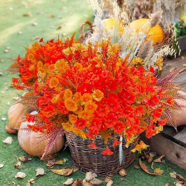 14.2 in. Orange Yellow Artificial Fake Fall Petunia Flowers