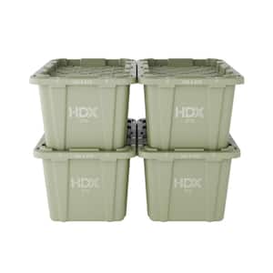 HDX 27 Gal. Tough Storage Tote in Black with Red Lid (4-Pack) 999