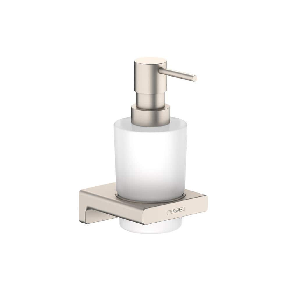 Brushed Nickel Modern Metal and Glass Soap Dispenser