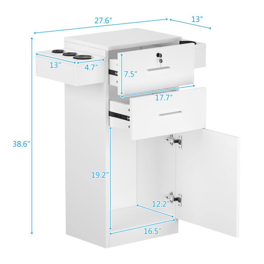 White MDF Beauty Salon Cabinet with Locking Drawers and Tool Holsters
