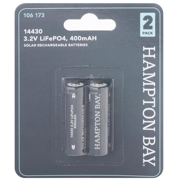 Hampton Bay Lithium Phosphate 400mAh Solar Rechargeable 14430 Batteries (2-Pack)