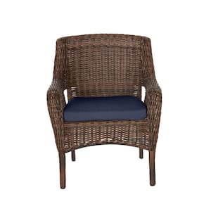 Cambridge Brown Wicker Outdoor Patio Dining Chair with CushionGuard Midnight Navy Blue Cushions (2-Pack)