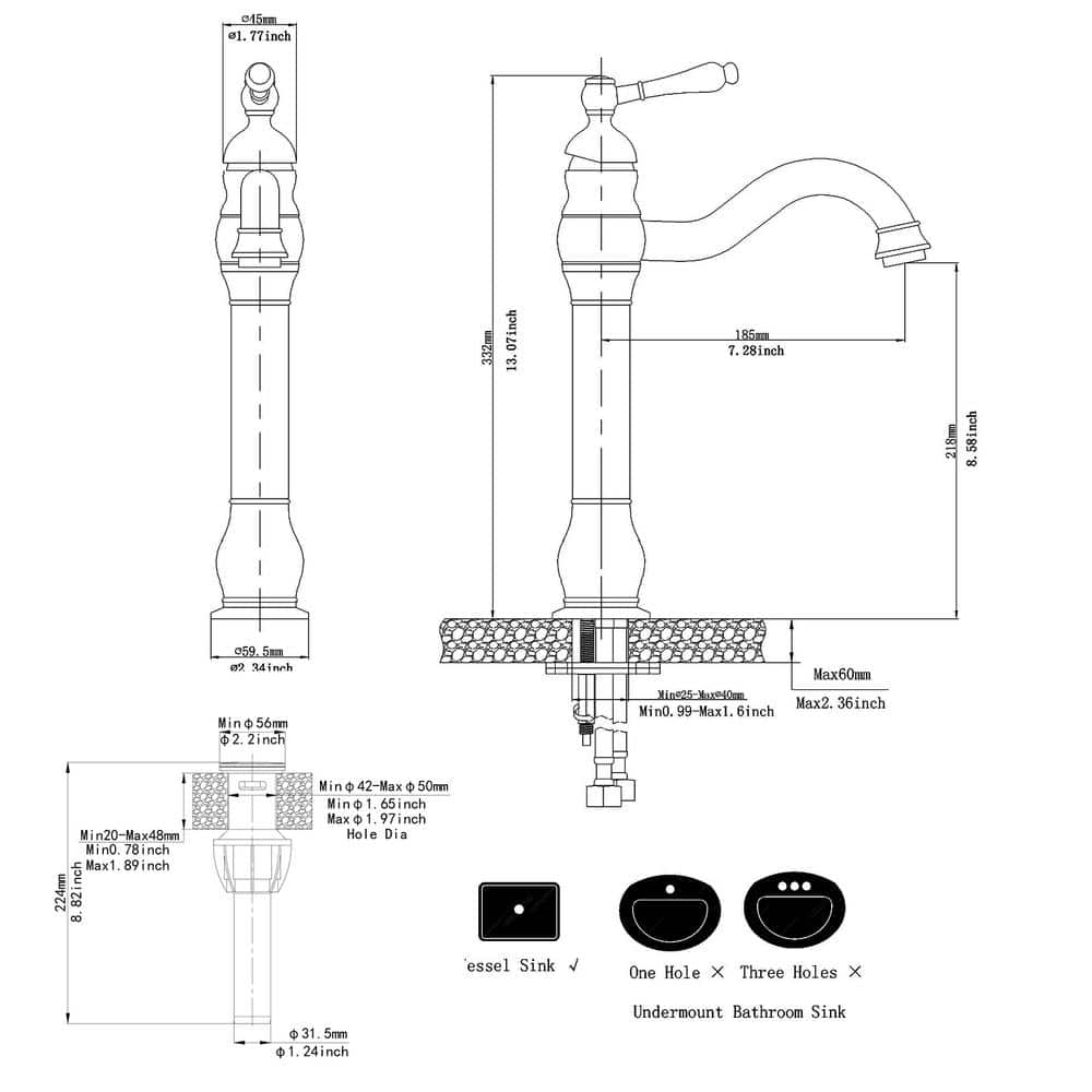 Oil Rubbed Bronze Single Handle Vessel Bathroom Faucet