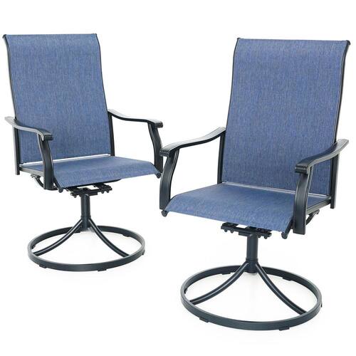 Swivel Sling Metal Patio Outdoor Dining Armchair-Blue (2 Pack)