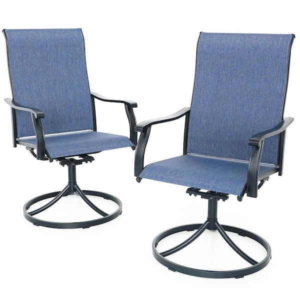 Swivel Sling Metal Patio Outdoor Dining Armchair-Blue (2 Pack)
