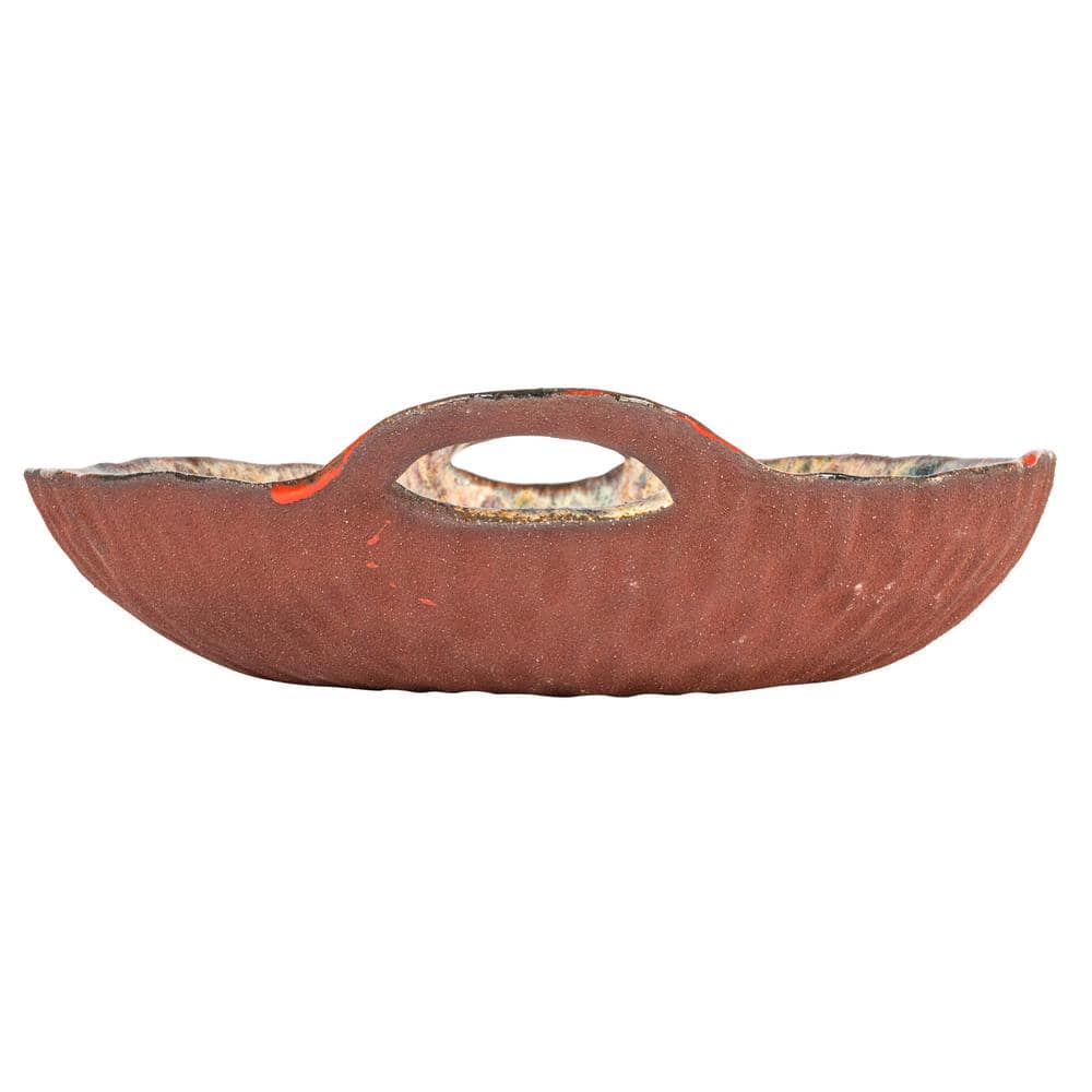 Multicolor Ceramic Serving Bowl with Handles and Reactive Glaze