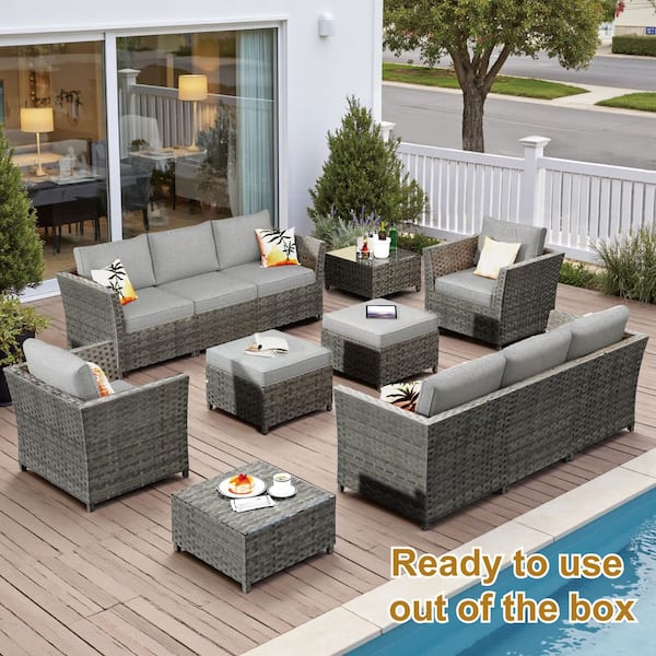 XIZZI Jasmine 12-Piece Wicker Outdoor Sectional Set with Dark Gray