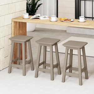 Laguna 24 in. Set of 3 HDPE Plastic All Weather Square Seat Backless Counter Height Outdoor Bar Stool in Weathered Wood