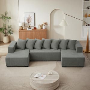 128 in. Wide Straight Arm Chenille U-Shaped Minimalist Style Modular Sectional Sofa Set in. Gray with Supporting Foot