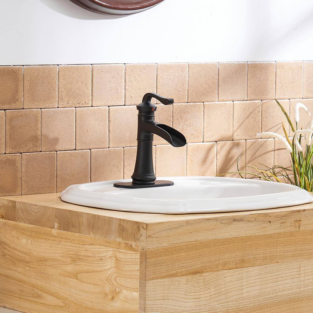 Matte Black Single Handle Brass Bathroom Faucet with Deck Plate