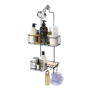 Over-the-Shower Caddy with Hooks for Towels in Metal Black