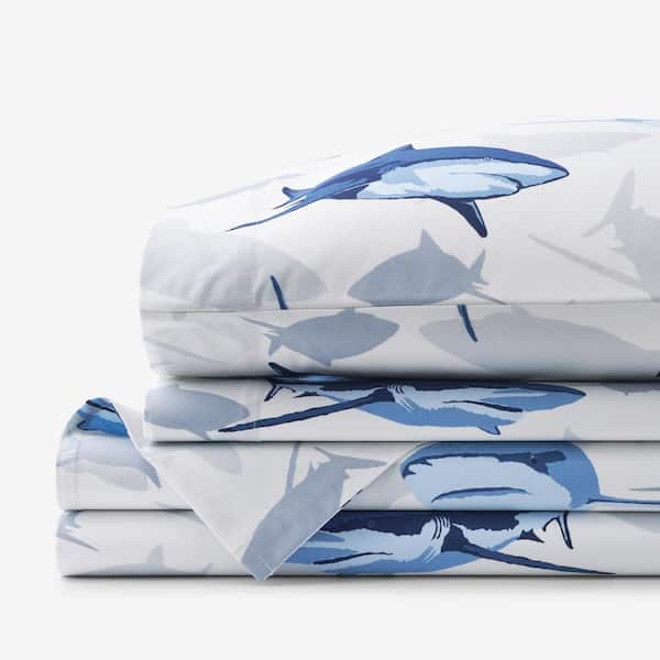 The Company Store Company Kids Sharks Gray Multi Organic Cotton Percale Queen Sheet Set