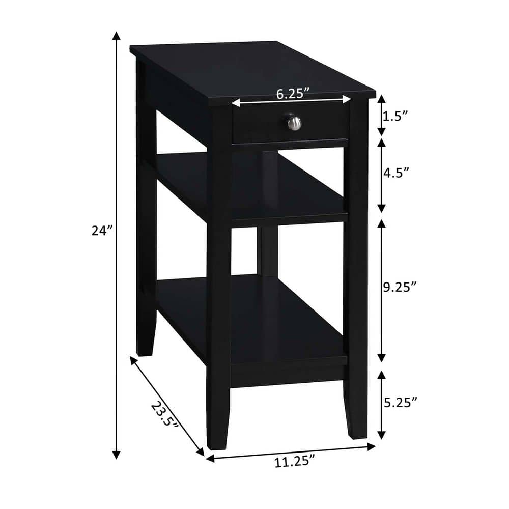 Black Wood and Metal Chairside End Table with Charging Station