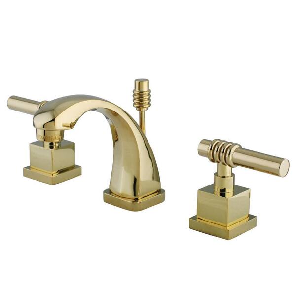 Kingston Brass Milano 8 in. Widespread 2-Handle Bathroom Faucets with Brass Pop-Up iin Polished Brass