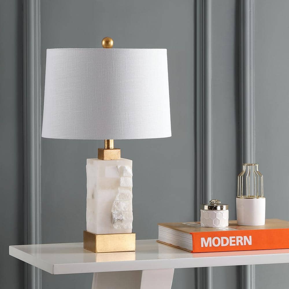 Eloise 23" White Alabaster and Gold Leaf LED Table Lamp