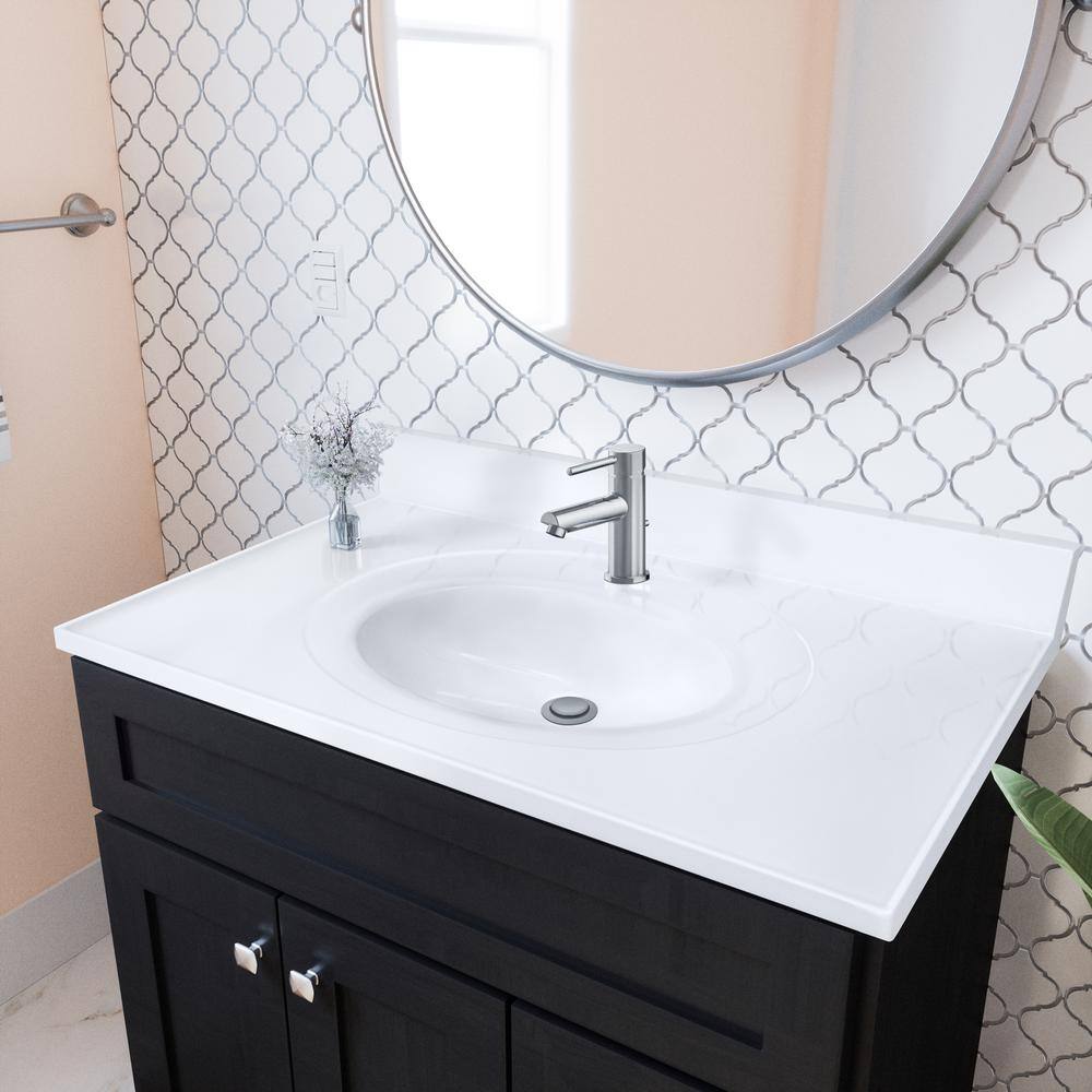Solid White 37-Inch Cultured Marble Vanity Top with Integrated Backsplash