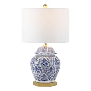 Gretchen 25 in. Ginger Jar Ceramic/Metal LED Table Lamp, Blue/White