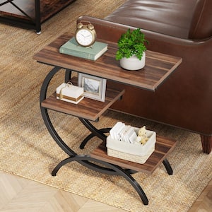 Kerlin 23.6 in. Brown C-Shaped End Table, 3-Tier Side Table with Shelves