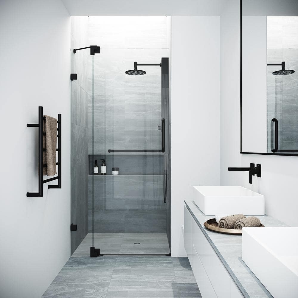 Matte Black Frameless Pivot Shower Door with Clear Glass